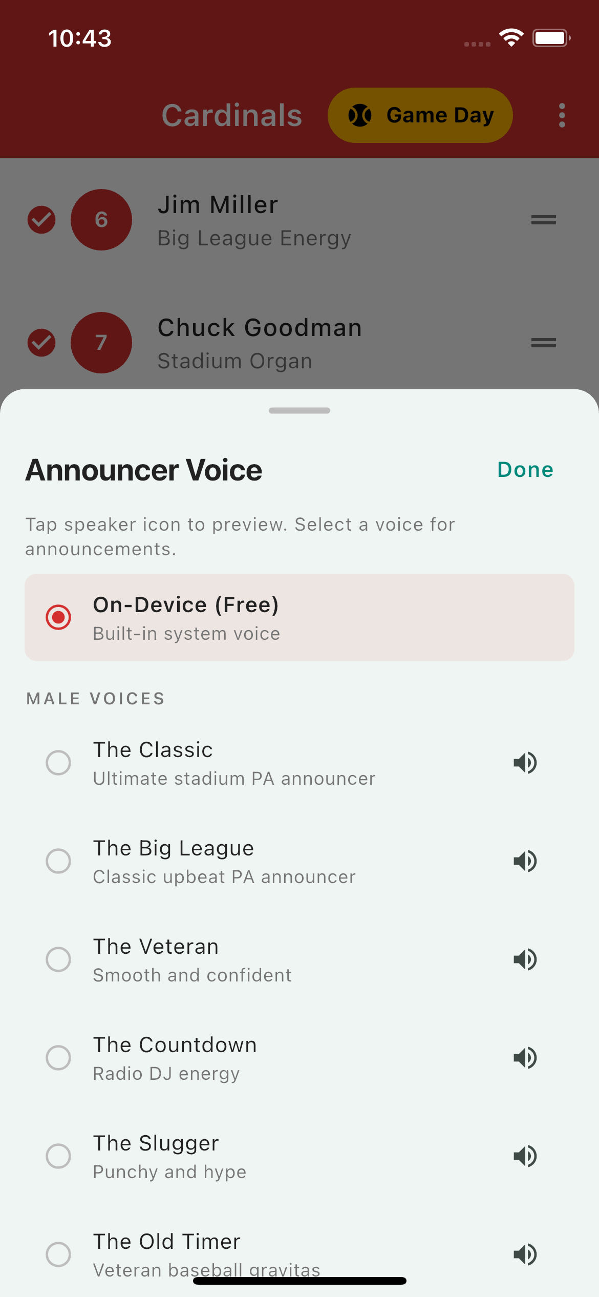 Ten announcer voices
